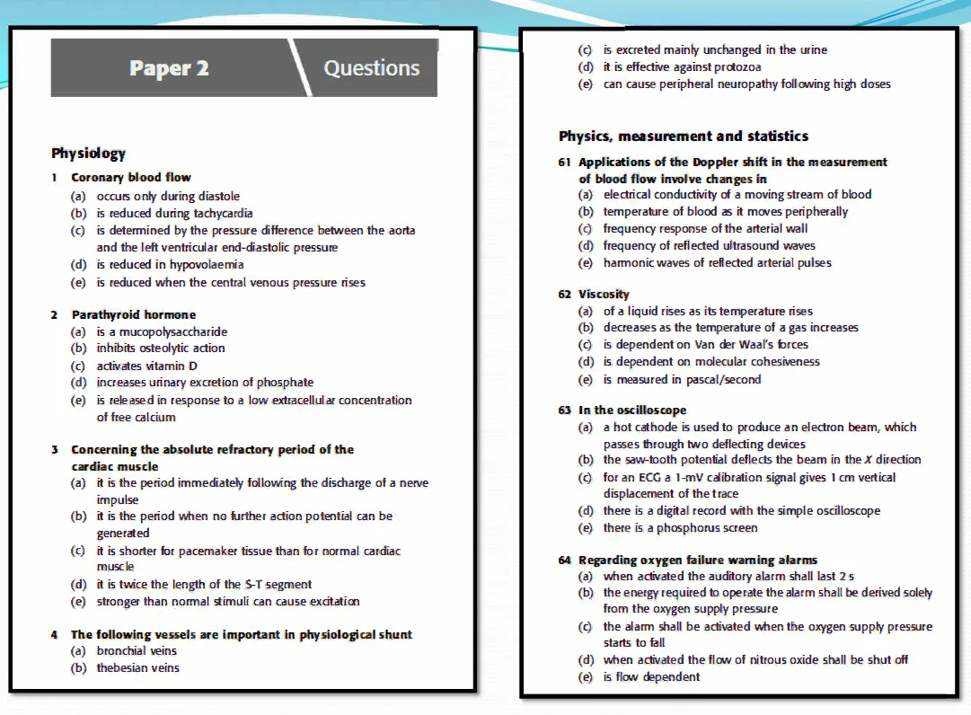 MCQs for the Primary FRCA
