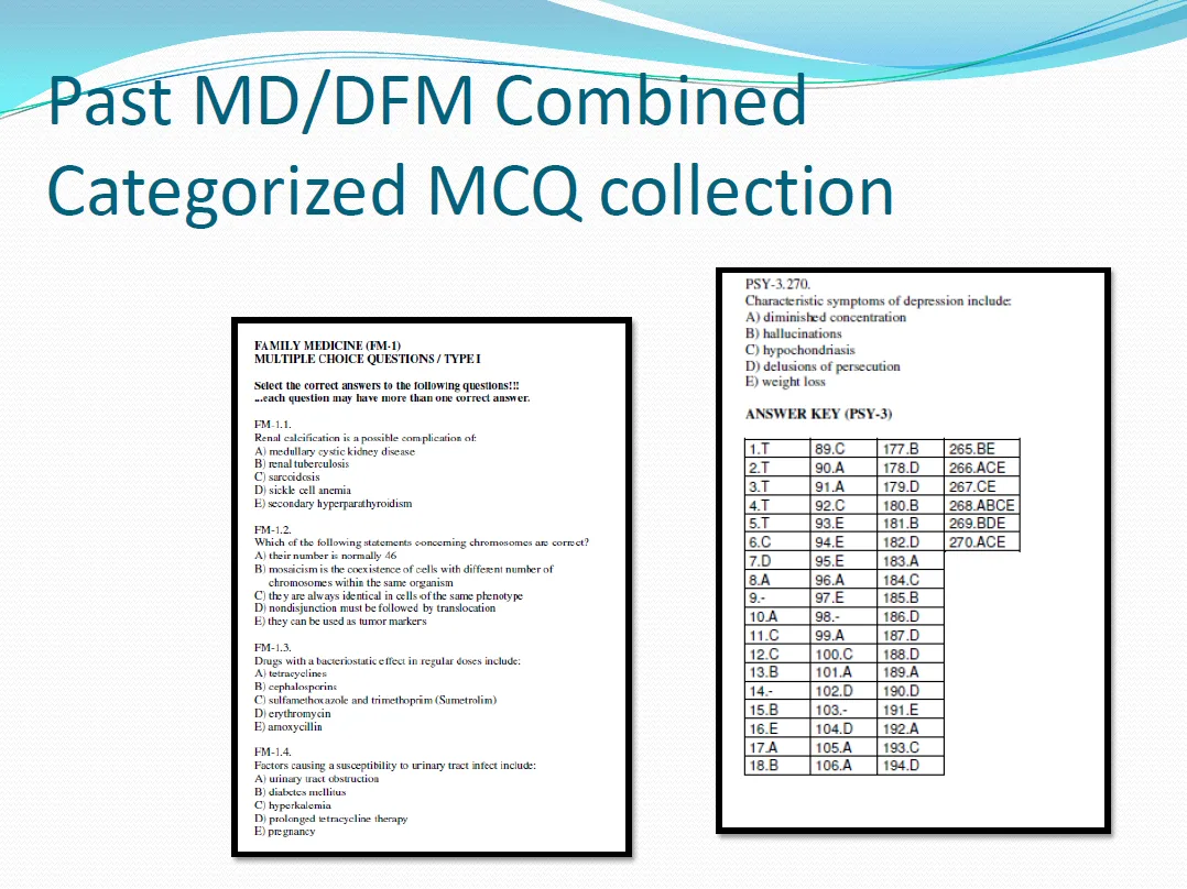 Past MD/DFM  Combined  Categorized  MCQ collection